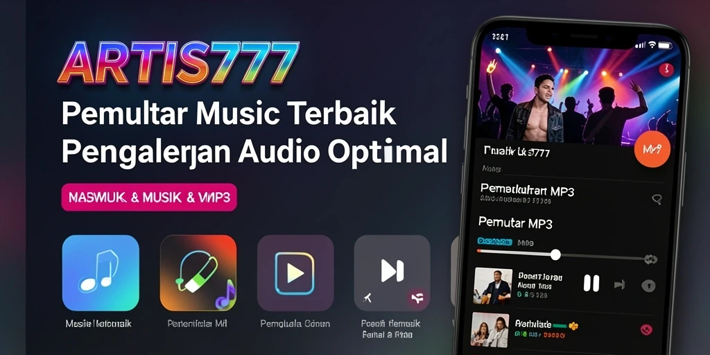 Tampilan antarmuka aplikasi Pemutar MP3 ARTIS777 yang modern.