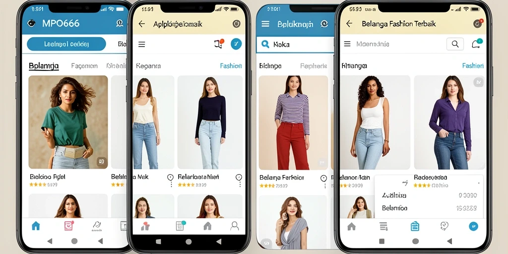 Screenshot antarmuka aplikasi MPO666 menampilkan berbagai produk fashion terkini.